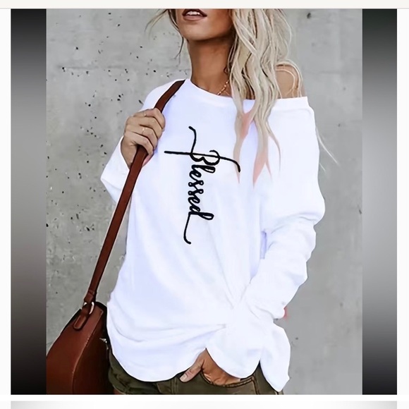 Tops - Blessed Long Sleeved Tee in white